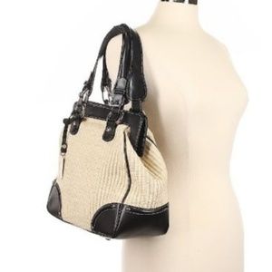 Anne Fontaine woven bag, cream black leather
